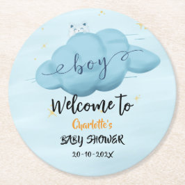Söt vattenfärg moln Baby Pojke Bebis Shower Underlägg Papper Rund