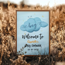 Söt vattenfärg moln Baby Pojke Shower Välkommen Poster
