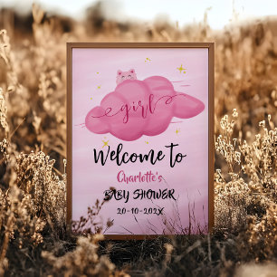 Söt vattenfärg moln Babyflicka Shower Välkommen Poster