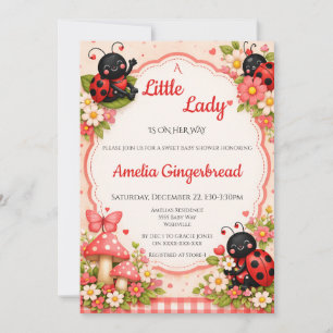 Söt Vattenfärg Nyckelpiga Blommig Bebisshower Inbjudningar