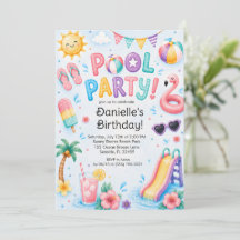 Söt Vattenfärg Poolparty Födelsedag