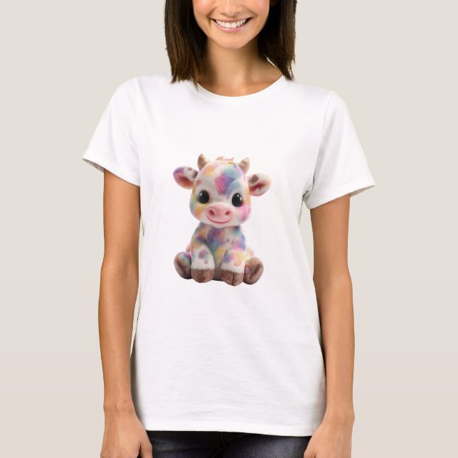 Söt vattenfärg regnbåge prickig kalv kvinna t shirt (Framsida)