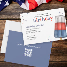 Söt vattenfärg röd vit blå Pinnstång QR-kod Inbjudningar