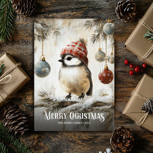Söt vattenfärg röd vit jul Robin-kort Julkort
