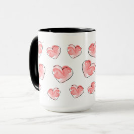 Söt vattenfärg rosa hjärtmönster keramik mugg