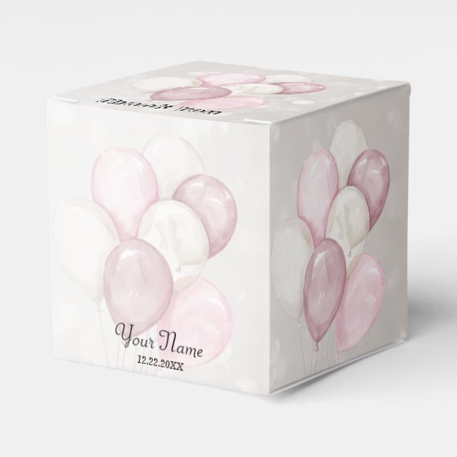 Söt vattenfärg rosa vita ballonger fest presentaskar (Framsidan Sidan)