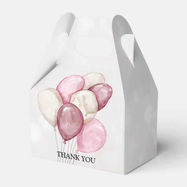 Söt vattenfärg rosa vita ballonger fest presentaskar (Framsidan Sidan)