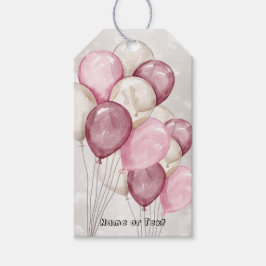 Söt vattenfärg Rosa Vita Ballonger Fest Presentetikett