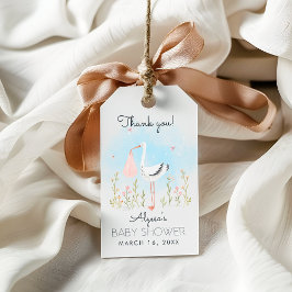 Söt vattenfärg stork baby shower presentetikett