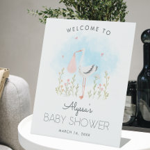 Söt vattenfärg stork bebis shower välkommen