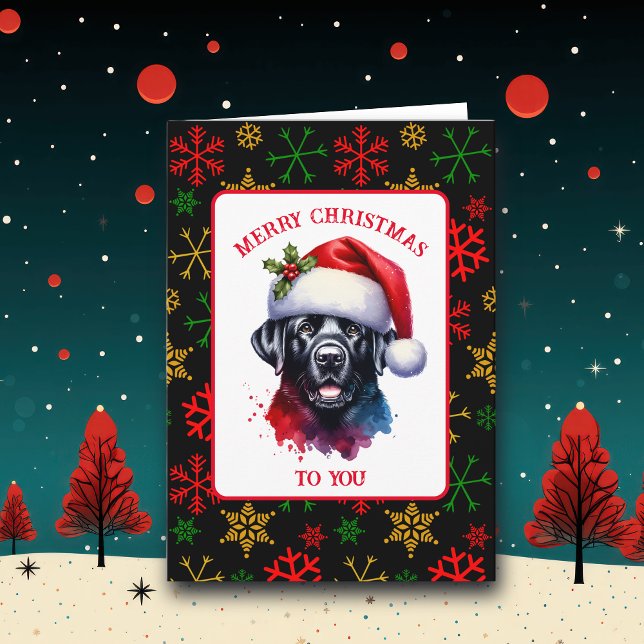 Söt vattenfärg Svart lab i Santa Hat Kort (Skapare uppladdad)