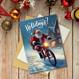 Söt vattenfärg tomte på cykel jul julkort