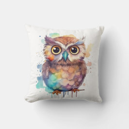 Söt Vattenfärg Uggle Grafik Kudde