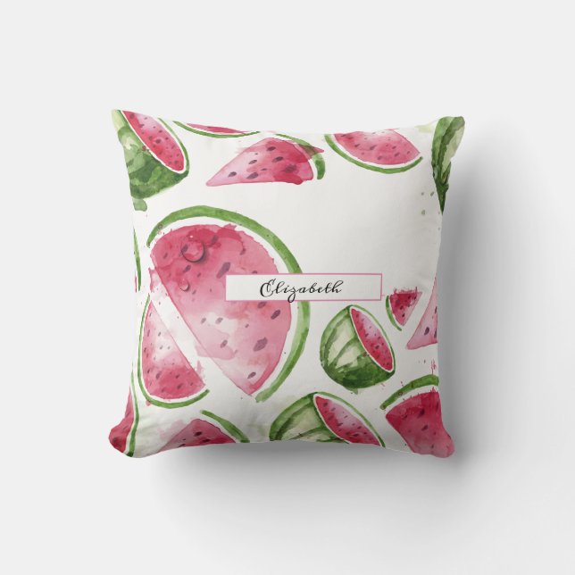 Söt vattenfärg-vattenmelon   kudde (Framsida)