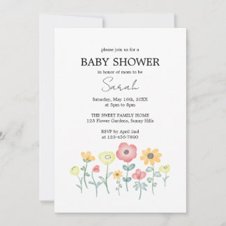 Söt vattenfärg vilda blommor baby shower inbjudan