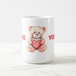 Söt vattenfärgad tecknad med rött hjärta kaffemugg