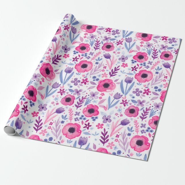 Söt vattenfärgat blommönster. Handmålad p Presentpapper (Utrullad)