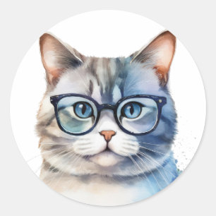 Söt vattenfärgat Grått Cat Runt Klistermärke