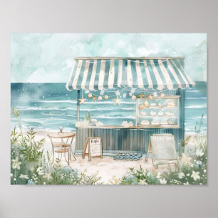 Söt vattenfärgbild på strandscen poster