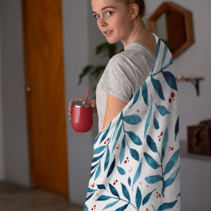 Söt vattenfärgen grenar - turkos och rött fleecefilt