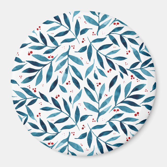 Söt vattenfärgen grenar - turkos och rött magnet (Framsidan)