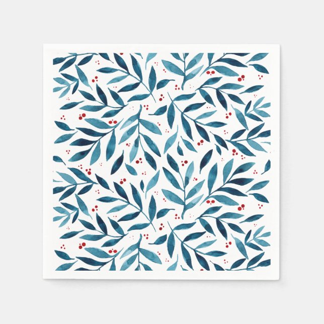 Söt vattenfärgen grenar - turkos och rött pappersservett (Framsidan)