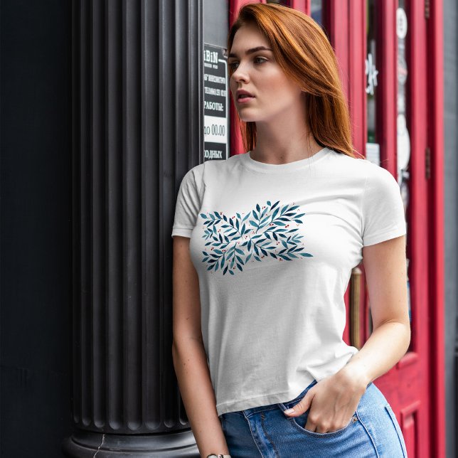Söt vattenfärgen grenar - turkos och rött t shirt (Skapare uppladdad)