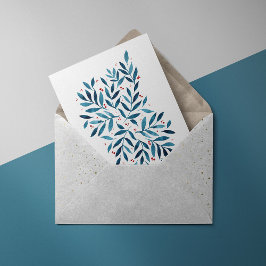 Söt vattenfärgen grenar - turkos och rött vykort