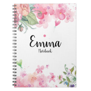 Söt Vattenfärgning Rosa Blommigt Boho Ro ej Anteckningsbok