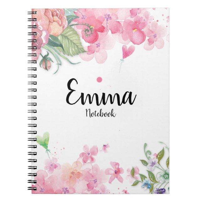 Söt Vattenfärgning  Rosa Blommigt Boho Ro ej Anteckningsbok (Framsidan)
