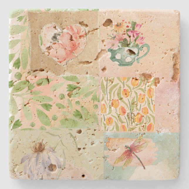 Söt vattenfärgsbakgrund Botanisk grafik Stenunderlägg (Framsidan)