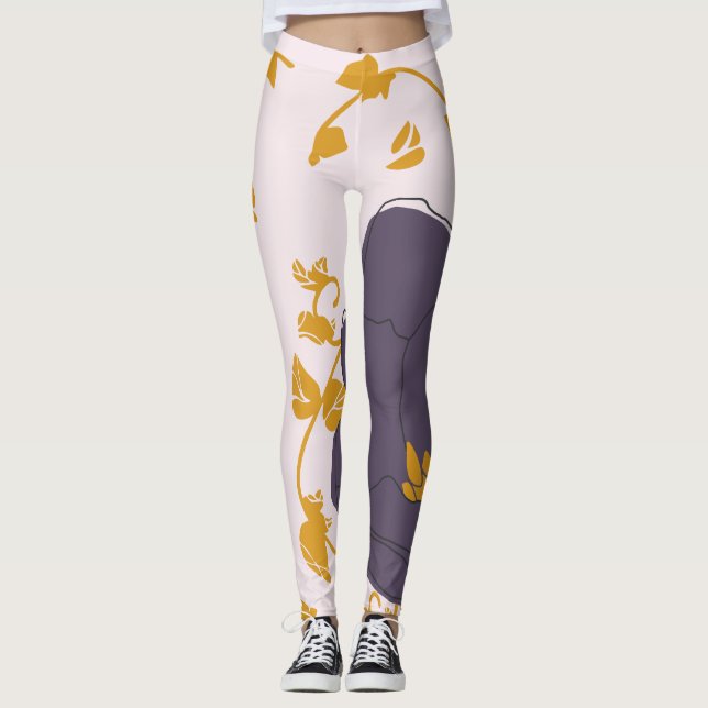 Söt vattenfärgsbakgrund för Lila blommigt Rosa  Leggings (Framsida)