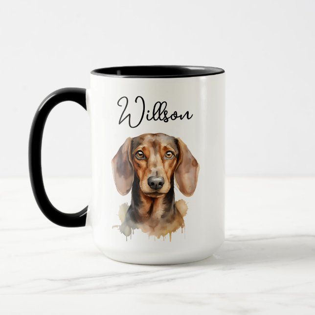 Söt Vattenfärgsbild av Dachshund Mugg (Vänster)