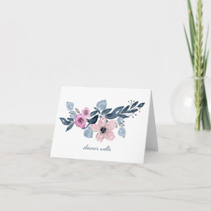 Söt VattenfärgsBlommigt Blå Rosa Personlig Anteckningskort