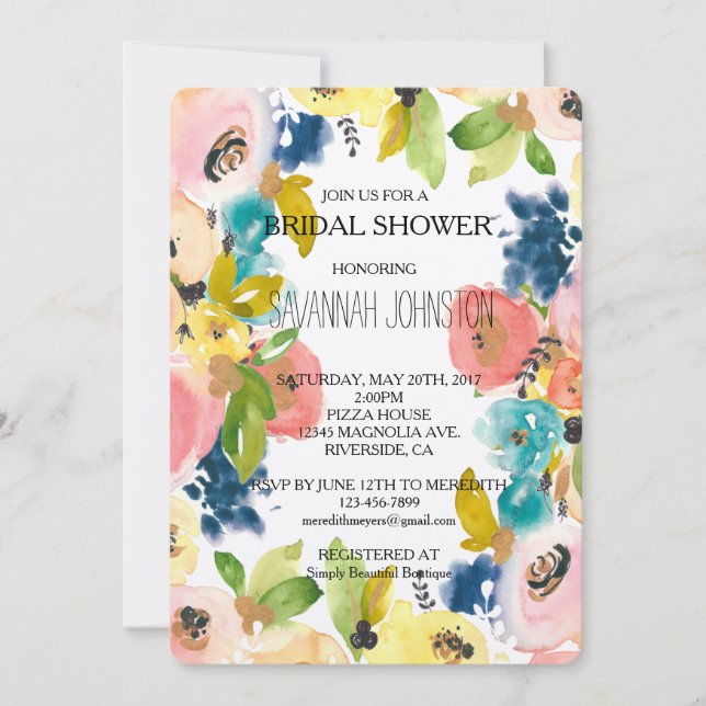 Söt vattenfärgsBlommigt Garden möhippa Inbjudningar (Framsida)