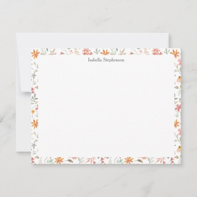 Söt VattenfärgsBlommigt Klistra in Personlig Anteckningskort (Framsida)