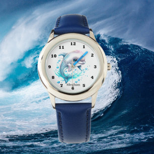 Söt vattenfärgsdelfin i älskare armbandsur