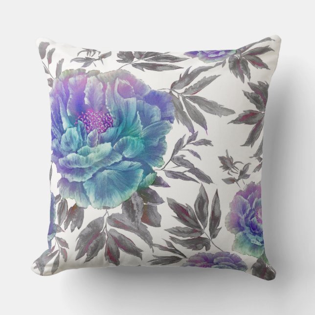 Söt Vattenfärgsfärg Blommigt Reversible Pillow Kudde (Framsida)