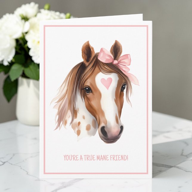 Söt vattenfärgshäst Rosa barn Valentine klappkort Helgkort (Cute Watercolor Horse Pink Kids Valentine Folded Holiday Card)