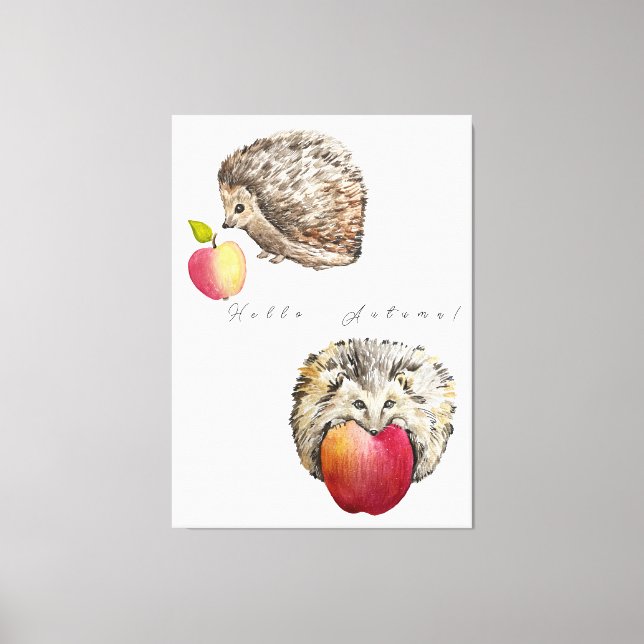 Söt vattenfärgshög och äpple till påsanteckningsbo canvastryck (Framsida)