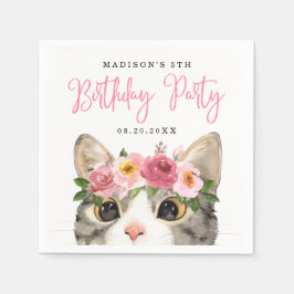 Söt Vattenfärgskitty Födelsedagsfest Pappersservett