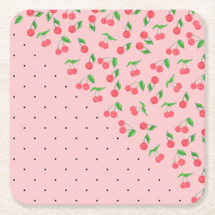 söt vattenfärgskörsbär, svart polka dots möns underlägg papper kvadrat
