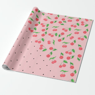 söt vattenfärgskörsbär svart polka dots mönster presentpapper