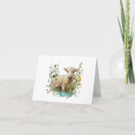 Söt vattenfärgslampa med blommor, BLANK Kort
