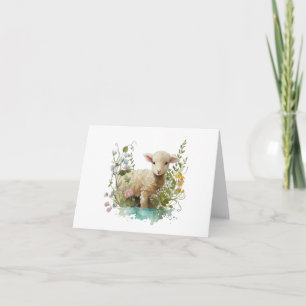 Söt vattenfärgslampa med blommor, BLANK Kort