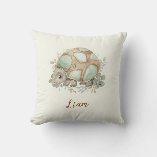 Söt vattenfärgspå kudde för barnkammare med sköldp (Framsida)