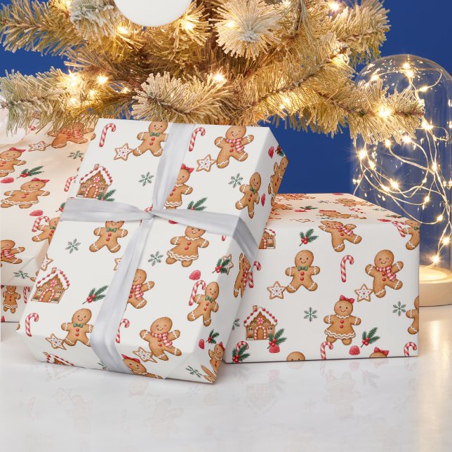 Söt vattenfärgspapper med pepparkakor till jul presentpapper (Helgdagar)