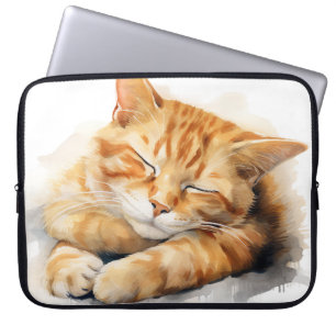 SÖT VATTENFÄRGSPÅRNING ORANGE TABBY KATT LAPTOP FODRAL