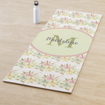 Söt vattenfärgspastell i blomster-monogram yogamat