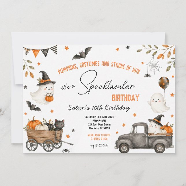 Söt Vattenfärgspök Halloween Födelsedagsfest Inbjudningar (Framsida)